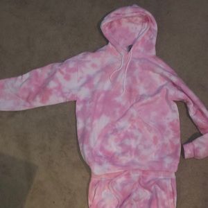 Pink tie-dye Etsy jogger and hoodie set